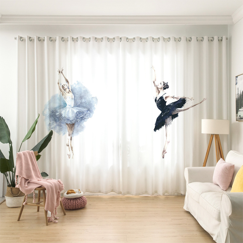 定制卡通窗帘布纱帘舞蹈芭蕾女孩卧室客厅儿童房幼儿舞蹈教室门帘