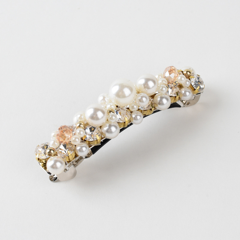 韩版东大门新款珍珠发夹甜美手工编织弹簧夹一字夹马尾夹女头饰