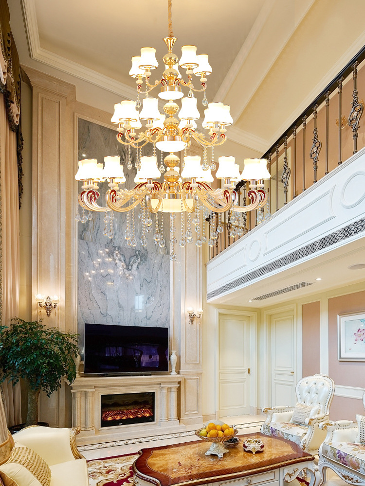 欧式别墅客厅大吊灯楼中楼复式楼中空楼梯灯大气奢华水晶三层灯具