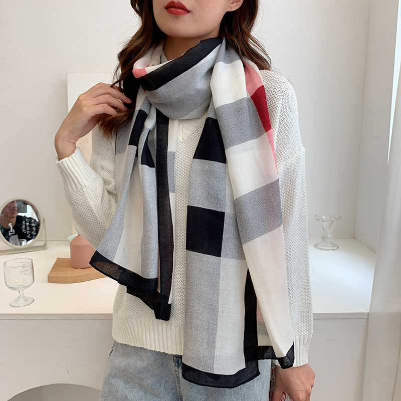 New Soft Korean Cotton and Linen Scarf Long Scarf Classic Plaid Scarf Women's All-Match Beach Towel Air Conditioning Shawl Wholesale