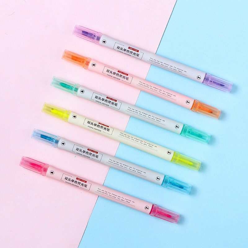 创意双线荧光笔6支笔可爱少女双色划重点标记立体彩色手账笔文具