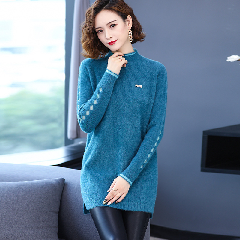 加绒加厚毛衣裙女中长款打底衫秋冬季2020年新款洋气保暖一体绒