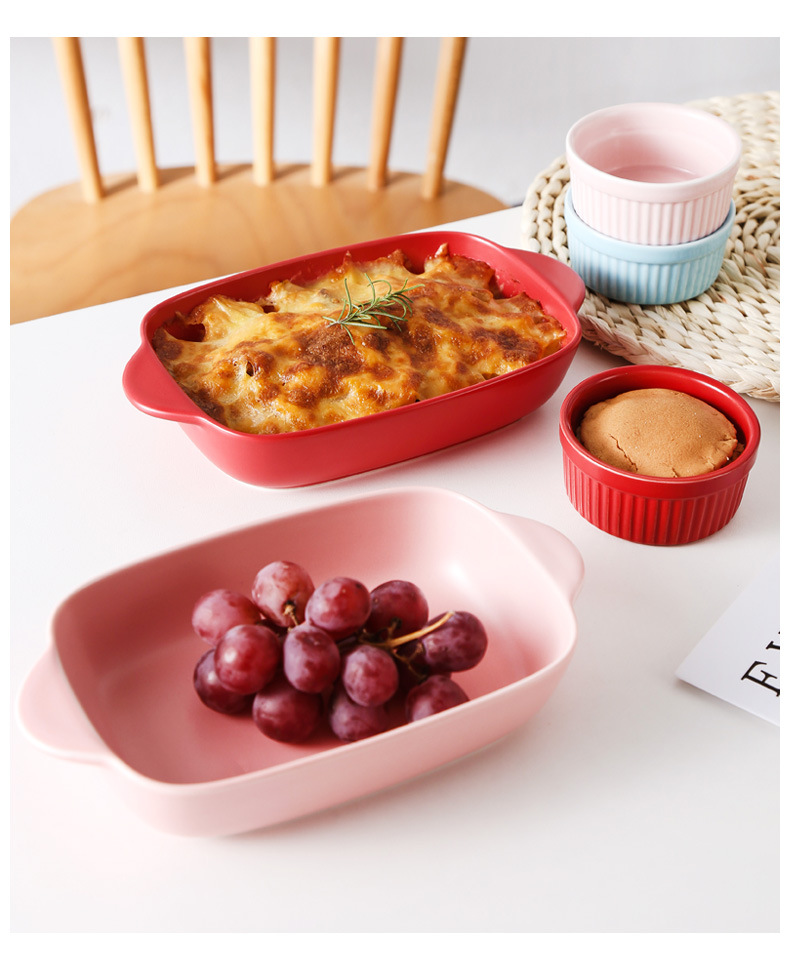 创意双耳陶瓷烤盘芝士焗饭盘9寸家用西餐盘子餐具烤箱烘焙烤盘