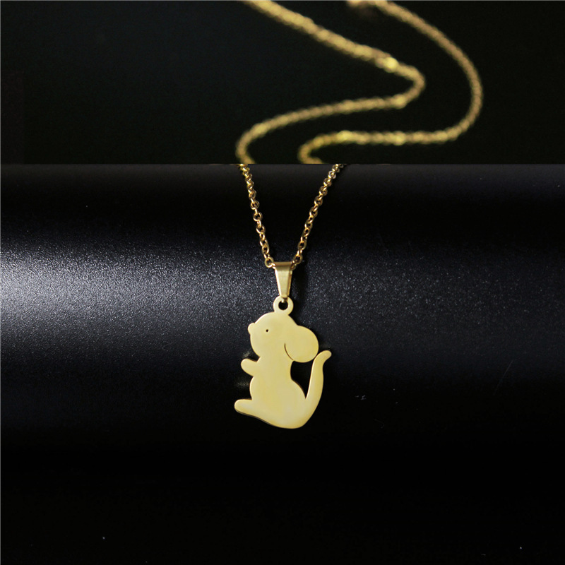 New Zodiac Rat Stainless Steel Necklace Women's Korean-Style Cute Little Mouse Pendant Clavicle Chain Natal Year Gift Ornament