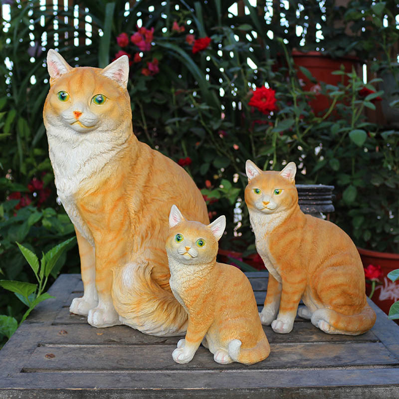 Animal Resin Crafts Cute Kitten Orange Cat Toy Model Courtyard Garden Decoration Simulation Cat Decoration Small