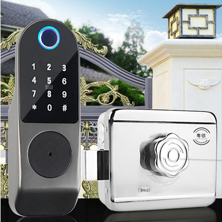 外装防雨铁门电控指纹密码锁涂鸦遥控门锁牛头指纹锁智能锁