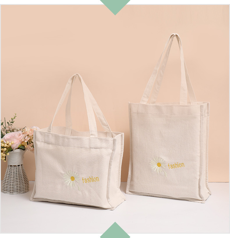 刺绣小雏菊帆布手提袋可以定制图案工厂现货时尚购物袋文件收纳袋