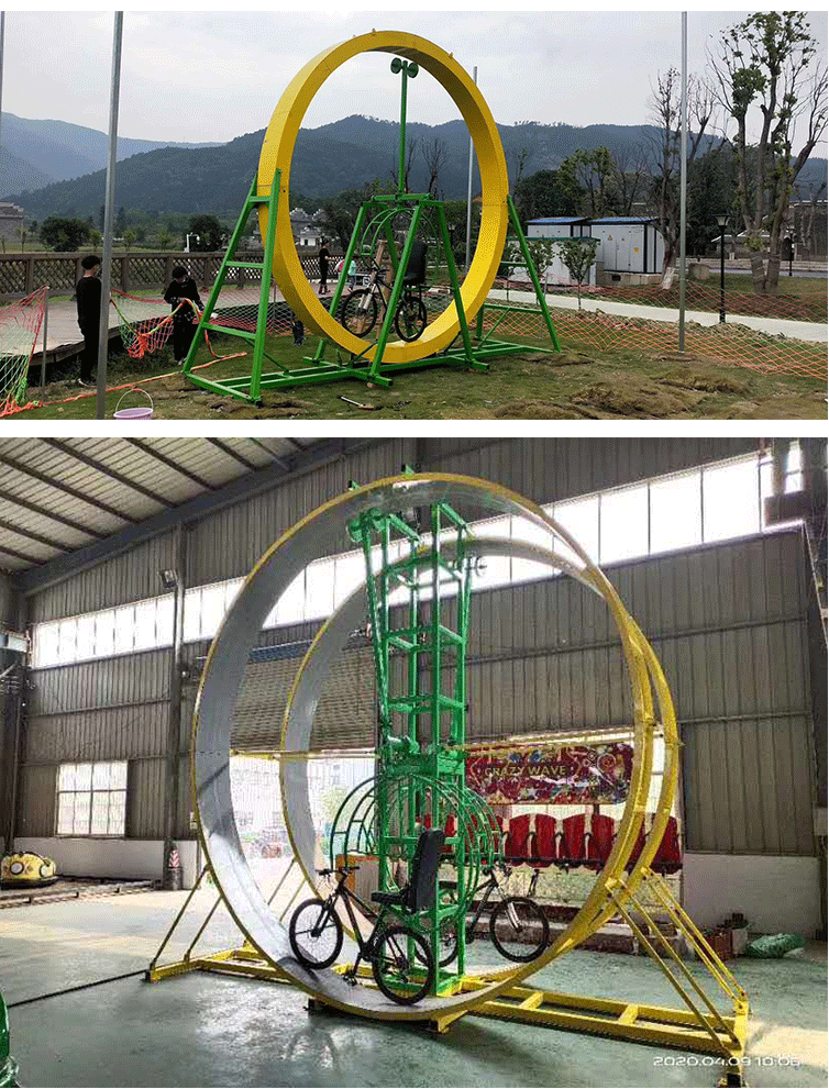 景区娱乐体能训练器材360度旋转无动力网红太空自行车圆环单车厂
