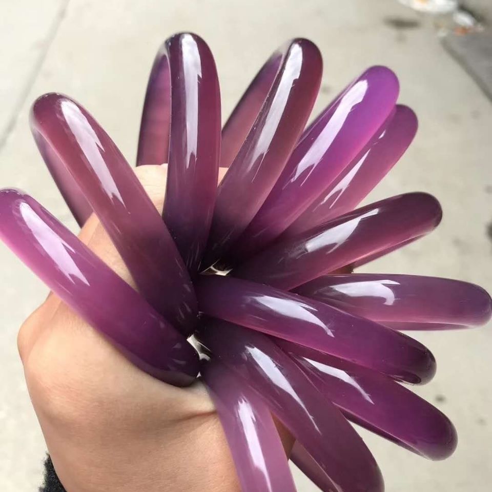 真品玛瑙手镯玉髓镯子帝王紫细手镯紫罗兰加宽流行女士玉镯子带证