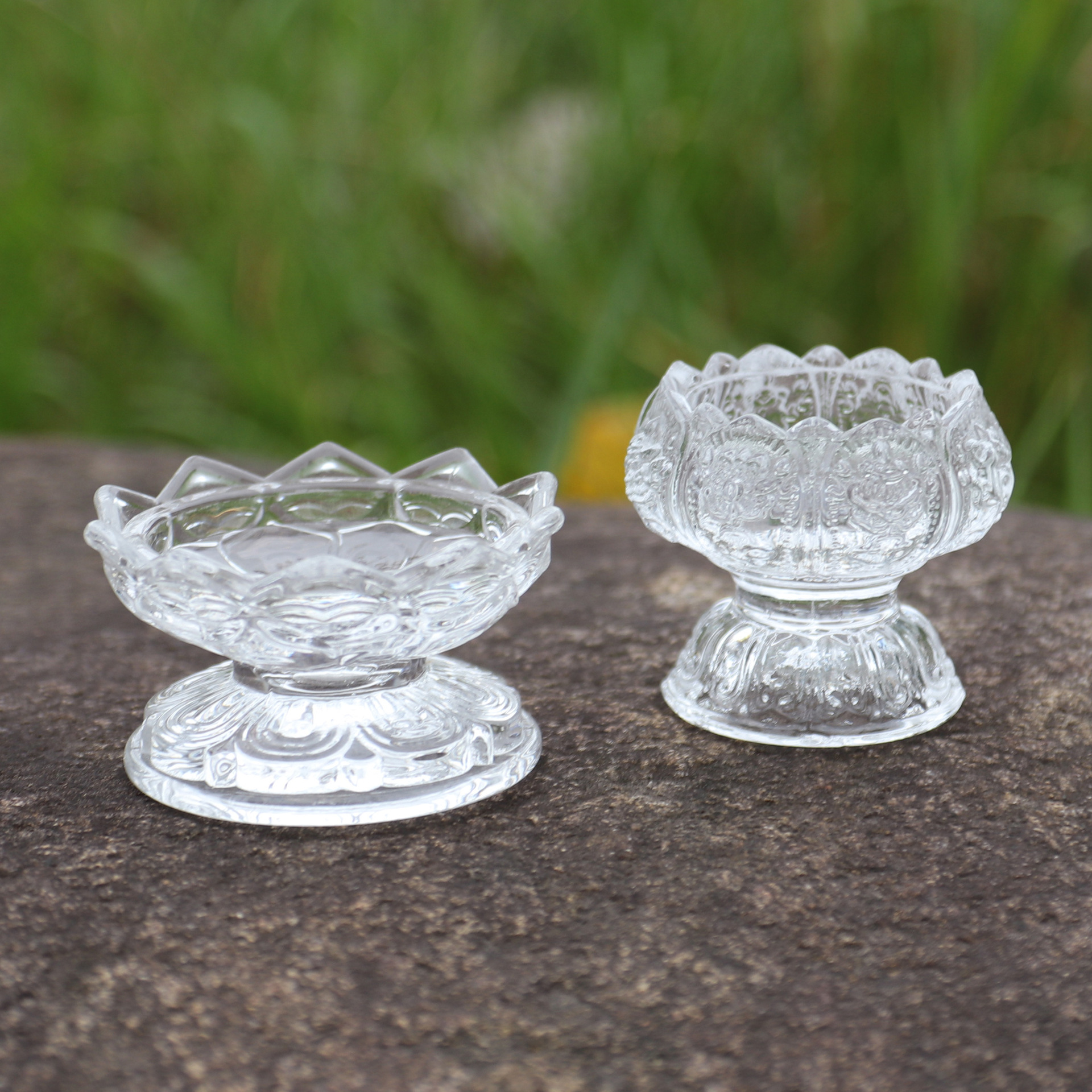 莲花玻璃烛台酥油长明灯高脚家用供佛琉璃灯座佛具用品蜡烛台批发