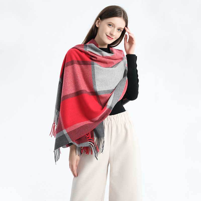 Cashmere Scarf Plaid Autumn and Winter Cashmere Tassel Unisex Warm European and American Graceful and Fashionable Scarf for Women