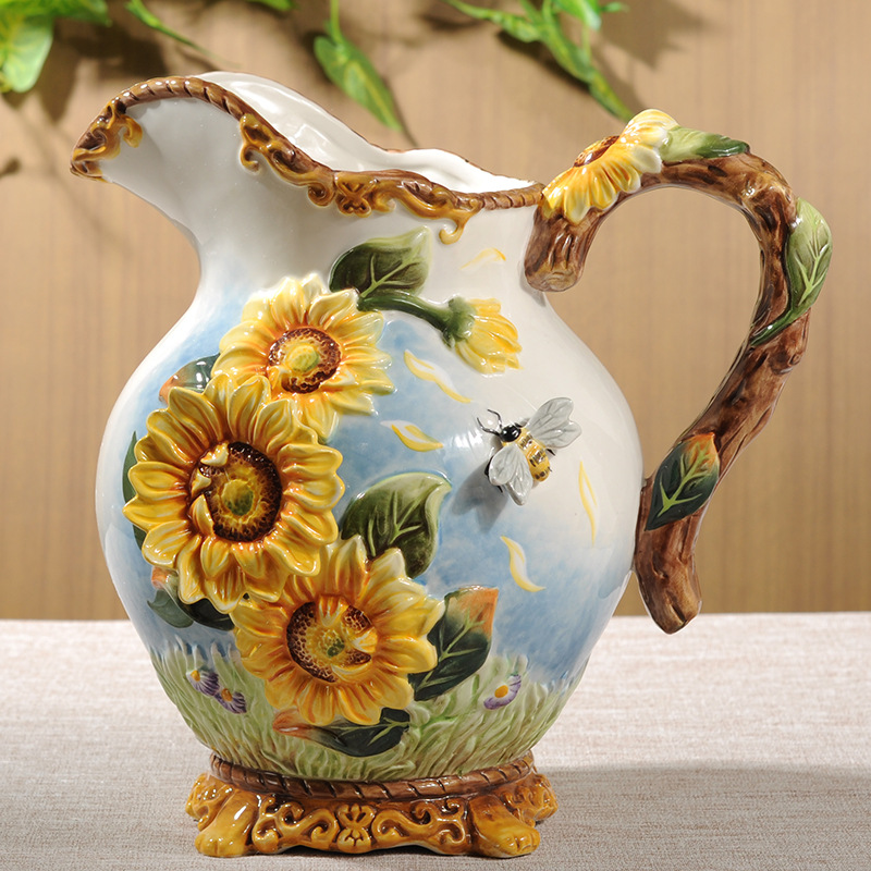 太阳花向日葵陶瓷花瓶水罐花器电视柜玄关茶几摆件结婚闺蜜礼品
