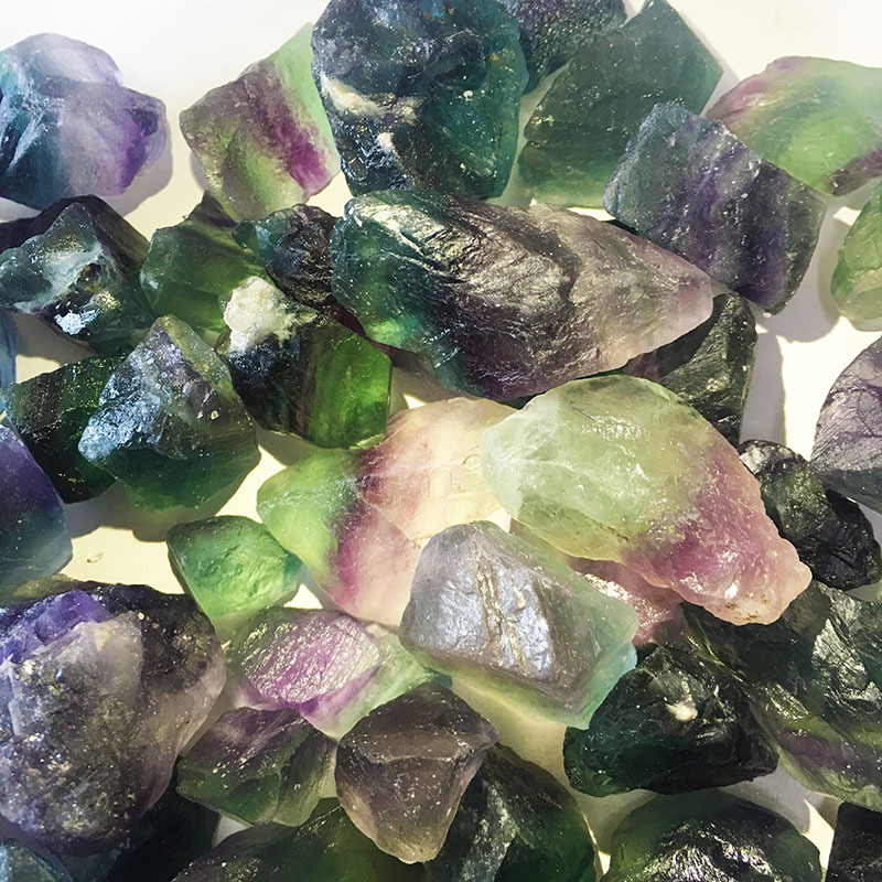 七彩萤石天然原石晶体透 标本 七彩萤石水晶碎石摆件矿物晶体原石