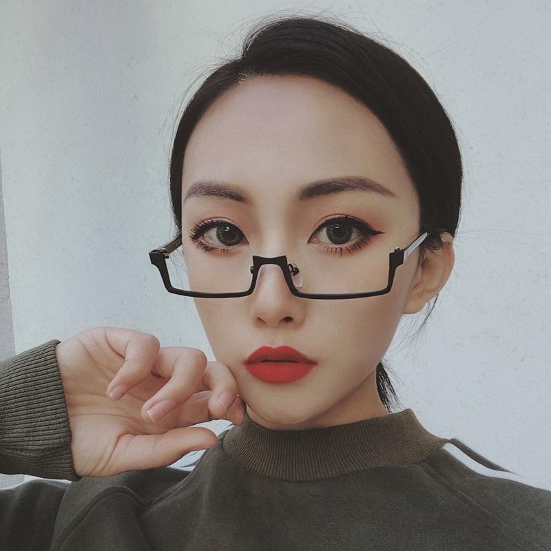 抖音下半框眼镜方框cos眼镜架女二次元装饰镜眼镜ins眼镜框潮流-阿里