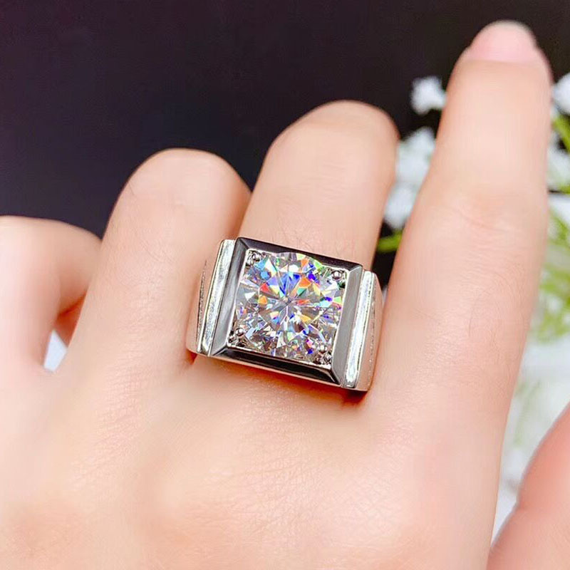 男戒空托925银戒指空托活圈男款莫桑钻5克拉圆11戒子镶嵌银托配饰