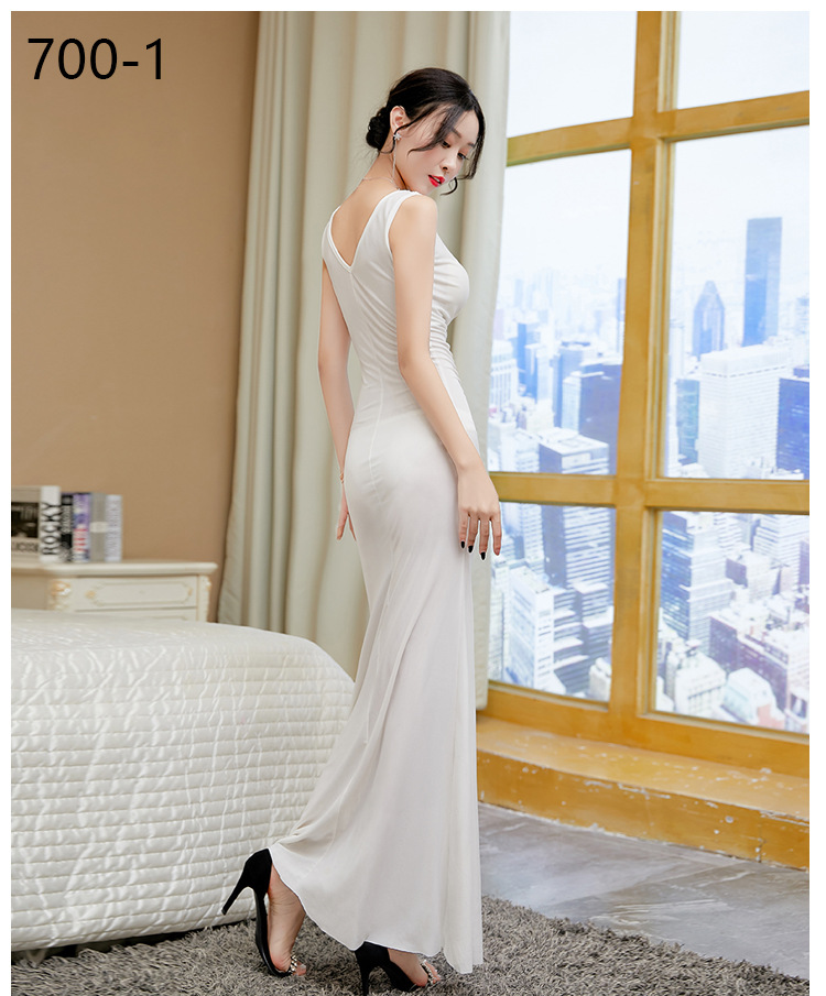 性感连衣裙白色礼服裙长款酒店佳丽夜场工作服夜店女装气质显瘦秋