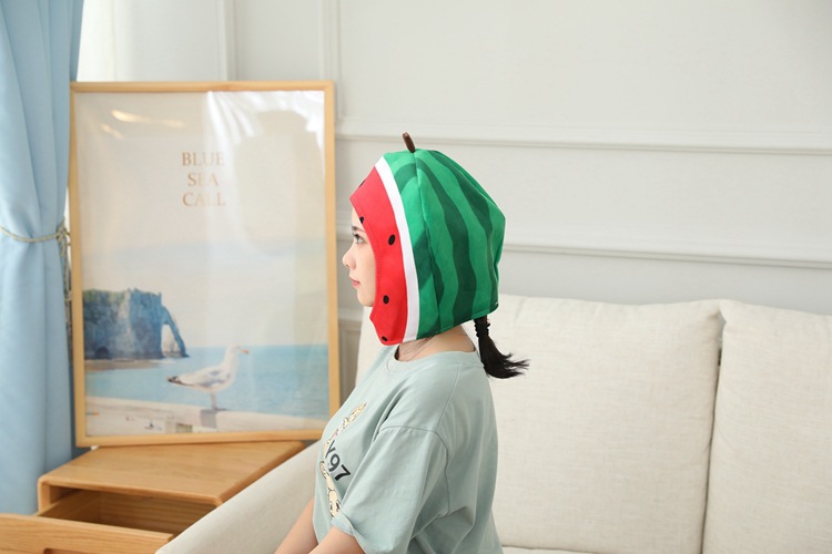 批发 切开的西瓜头套帽子 毛绒头套 拍照道具写真道具 卡通头套