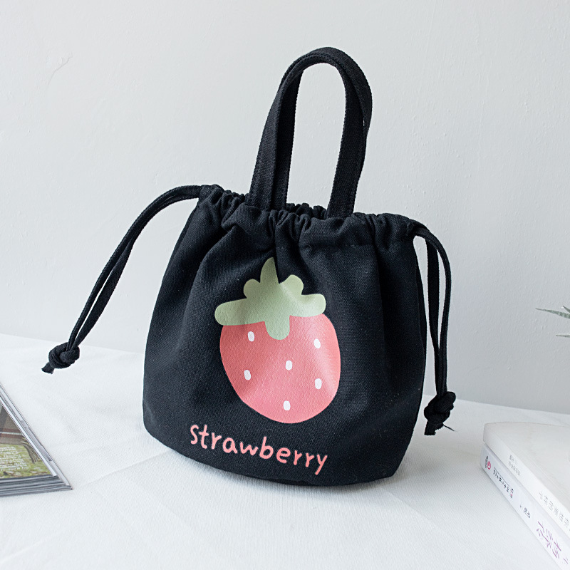 Portable Canvas Bag Female Student Japanese Ins Korean Drawstring Drawstring Bucket Bag Lunch Box Lunch Bag Small Cloth Bag