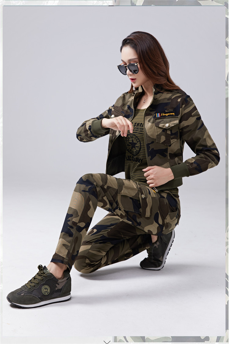 户外服装迷彩服军迷作训服女秋装短外套背心弹力长裤三件套显瘦