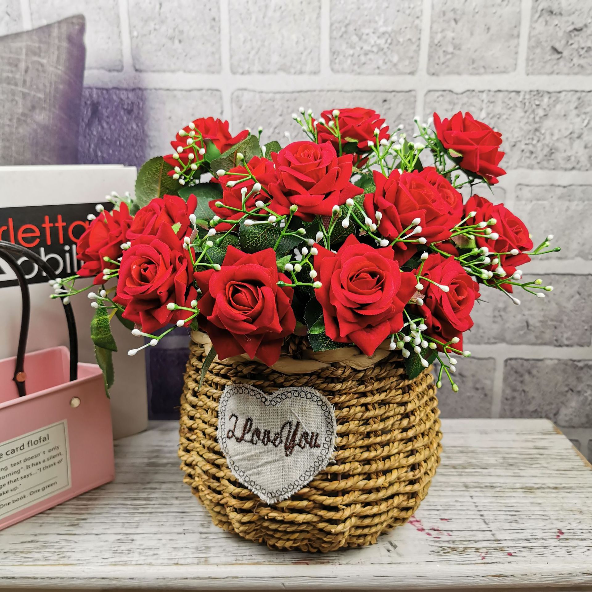 仿真玫瑰花假花婚庆把花7头绒布玫瑰家居摆放花墙插花仿真绒布花