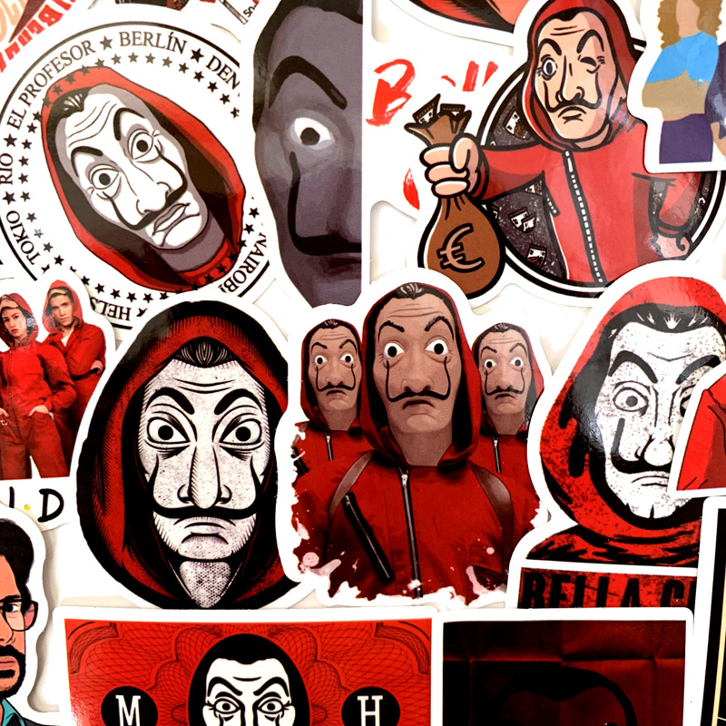 50张美剧纸钞屋悬疑个性贴纸速卖通亚马逊涂鸦防水汽车拉杆箱贴纸