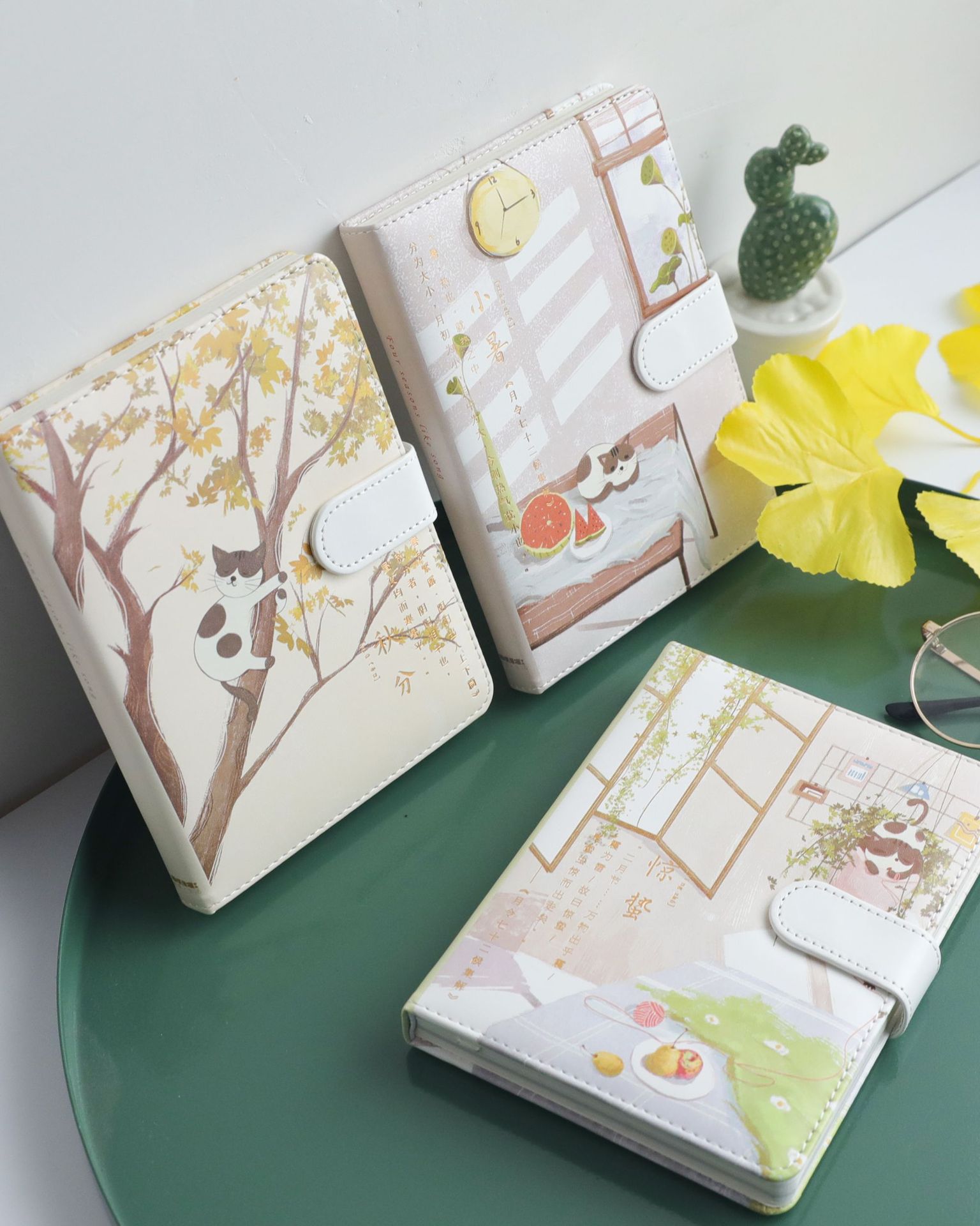 唯美手绘封面彩色内页插画手账本皮面uv笔记本精装彩色记事本定制