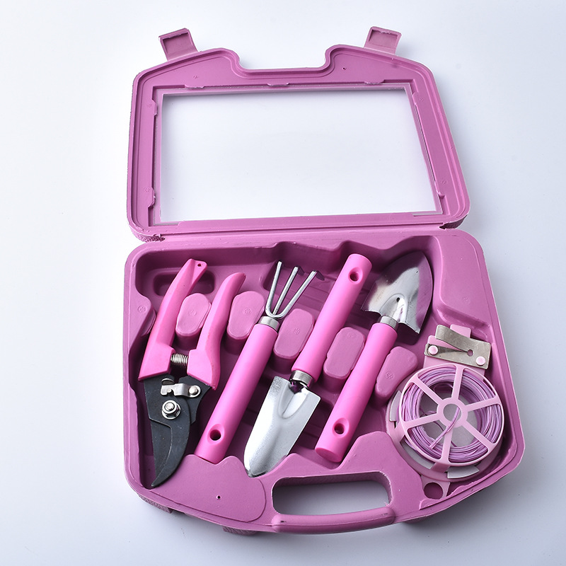 粉色花园工具六件套 花园小铁铲锹挖土工具园艺种花工具套装用品