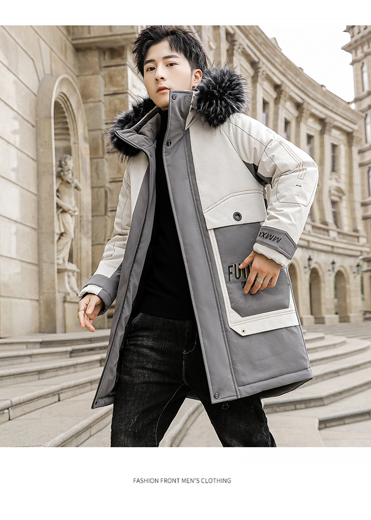 派克服男冬季2020男生中长款韩版加厚连帽休闲青少年男士棉服外套