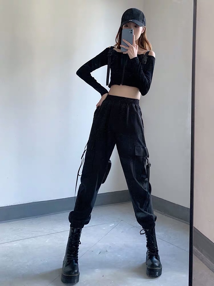 工装裤女显瘦高腰束脚裤宽松秋季帅气百搭小个子休闲ins潮运动裤