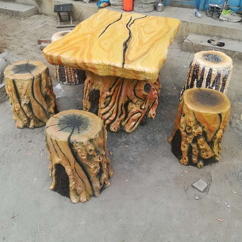 定制公园景区水泥仿木桌椅市政户外钢筋混凝土仿树桩圆桌凳子批发