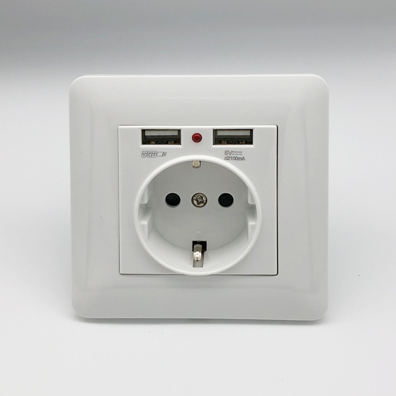 外贸出口86型德标usb插座 16a白色德式usb插座 欧标二插直充插座