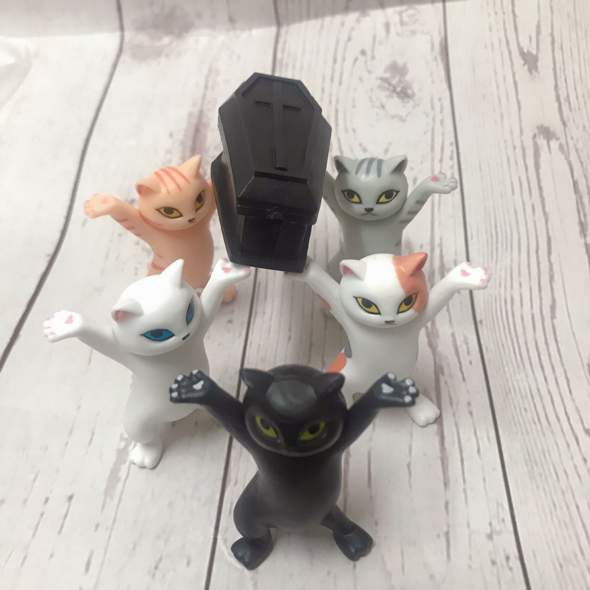 可爱猫咪 5款抬1棺跳舞猫 手办卡通模型玩具 妖娆猫 扭蛋公仔摆件