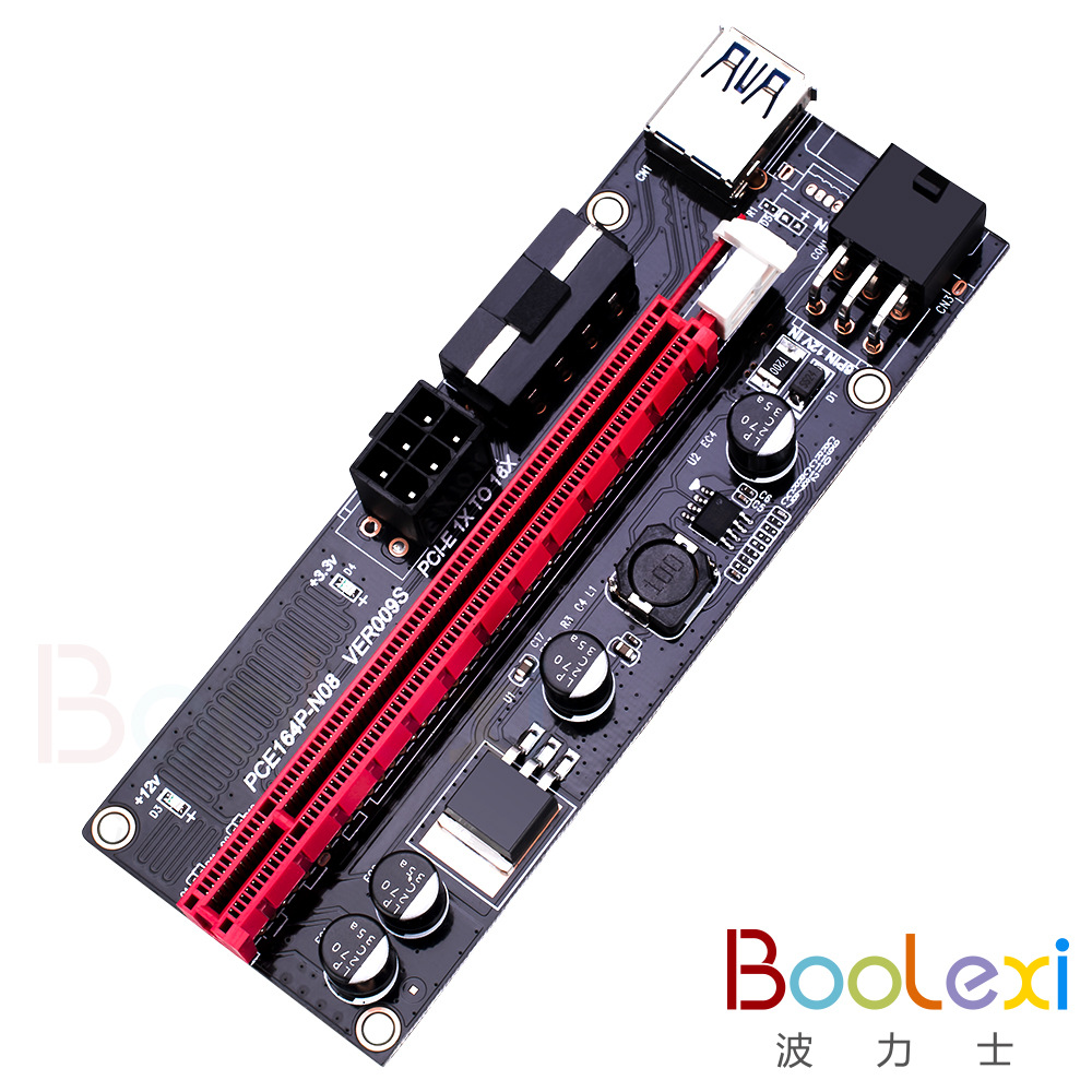 现货pci-e转接卡pcie1x转16x显卡延长线双6pin黑金刚ver009s-阿里巴巴