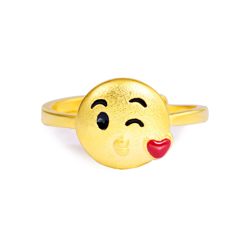 沙金开口镀金网红指环可爱萌物笑脸口红表情包学生少女风戒指