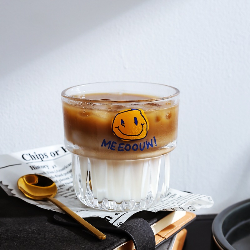 Korean Ins Style Iced Coffee Cup Milky Tea Cup Glass Cup Stackable Water Cup Cola Juice Cup