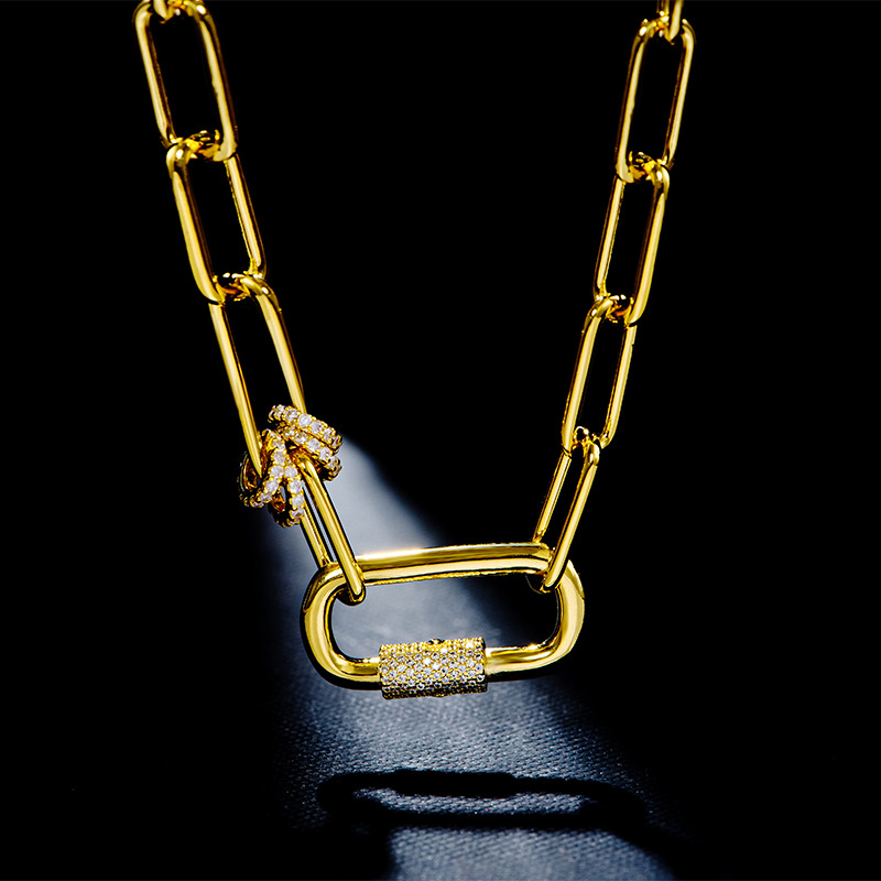 apm锁链锁扣项链女 欧美奢华气质黄金色项饰女设计感爱之锁链女