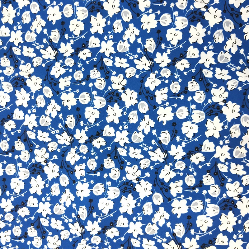 现货批发蓝色底白色小碎花面料不透雪纺连衣裙衬衫服装布料碎花布