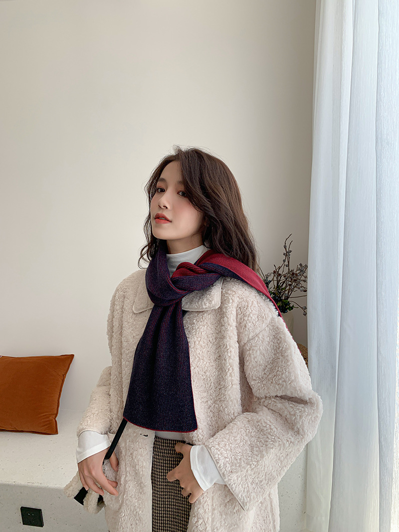 2020冬季新款女士围巾拼色百搭韩版围巾男针织毛线流苏长款年轻人