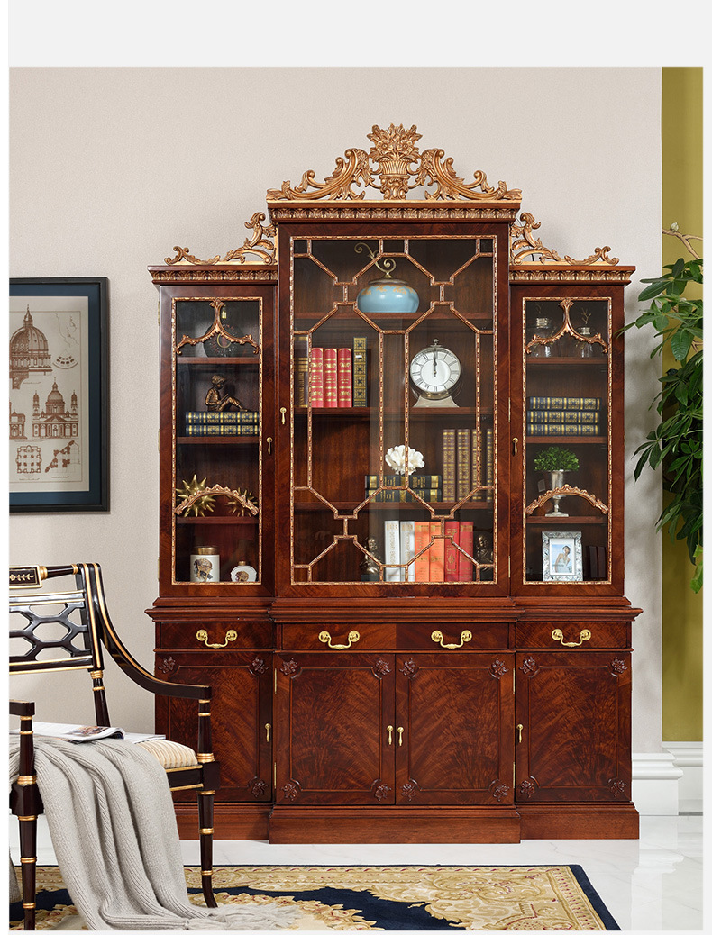 亚历山大家具新古典英式复古实木书桌写字桌书房书柜纯铜件书桌椅