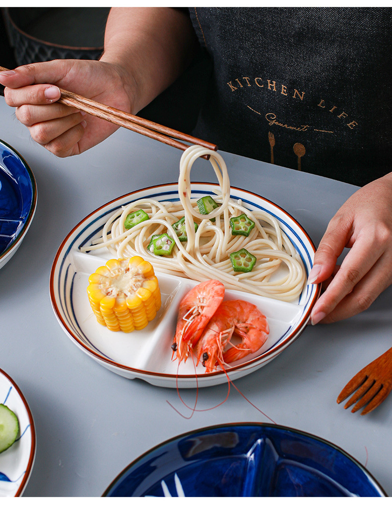 日式创意三格分餐盘家用陶瓷分格盘菜盘一人食早餐盘碟子餐具套装