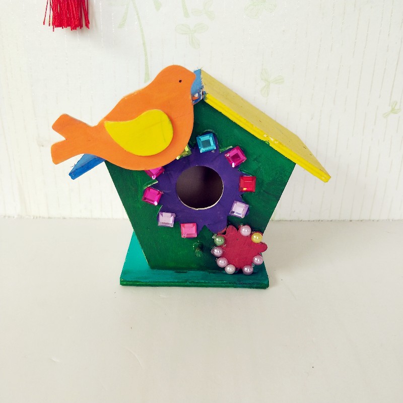 儿童手工木质diy鸟窝 粘土创意木质白坯 彩泥雪花泥模具涂鸦鸟窝