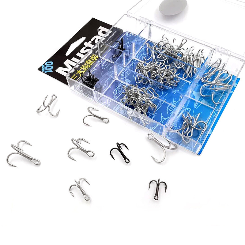 mustad慕斯达路亚三本钩百枚套装泛用鲈鱼鳜鱼翘嘴海鲈渔具垂钓品