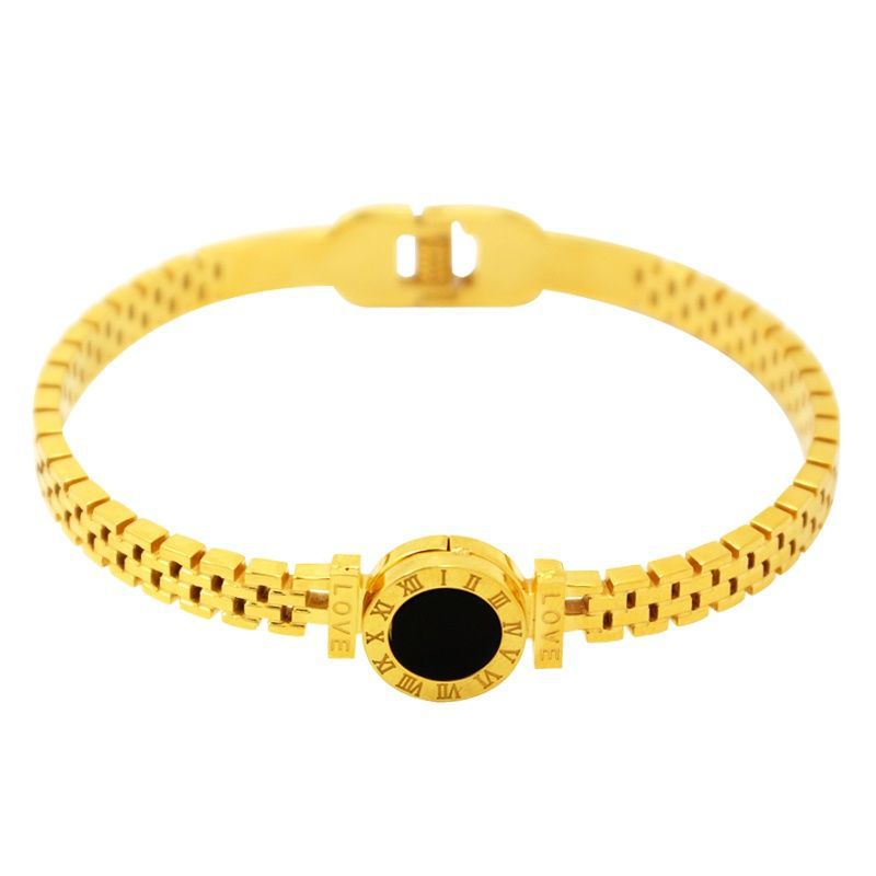 Non-Fading European and American Fashionable Golden Disc Love Letter Bracelet Women's Simple All-Match Titanium Steel Bracelet Hand Jewelry