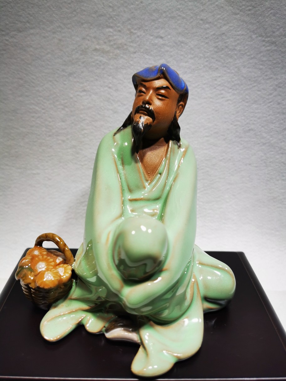 陶渊明爱菊 石湾人物陶瓷工艺品摆件 客厅书房摆设家居饰品公仔