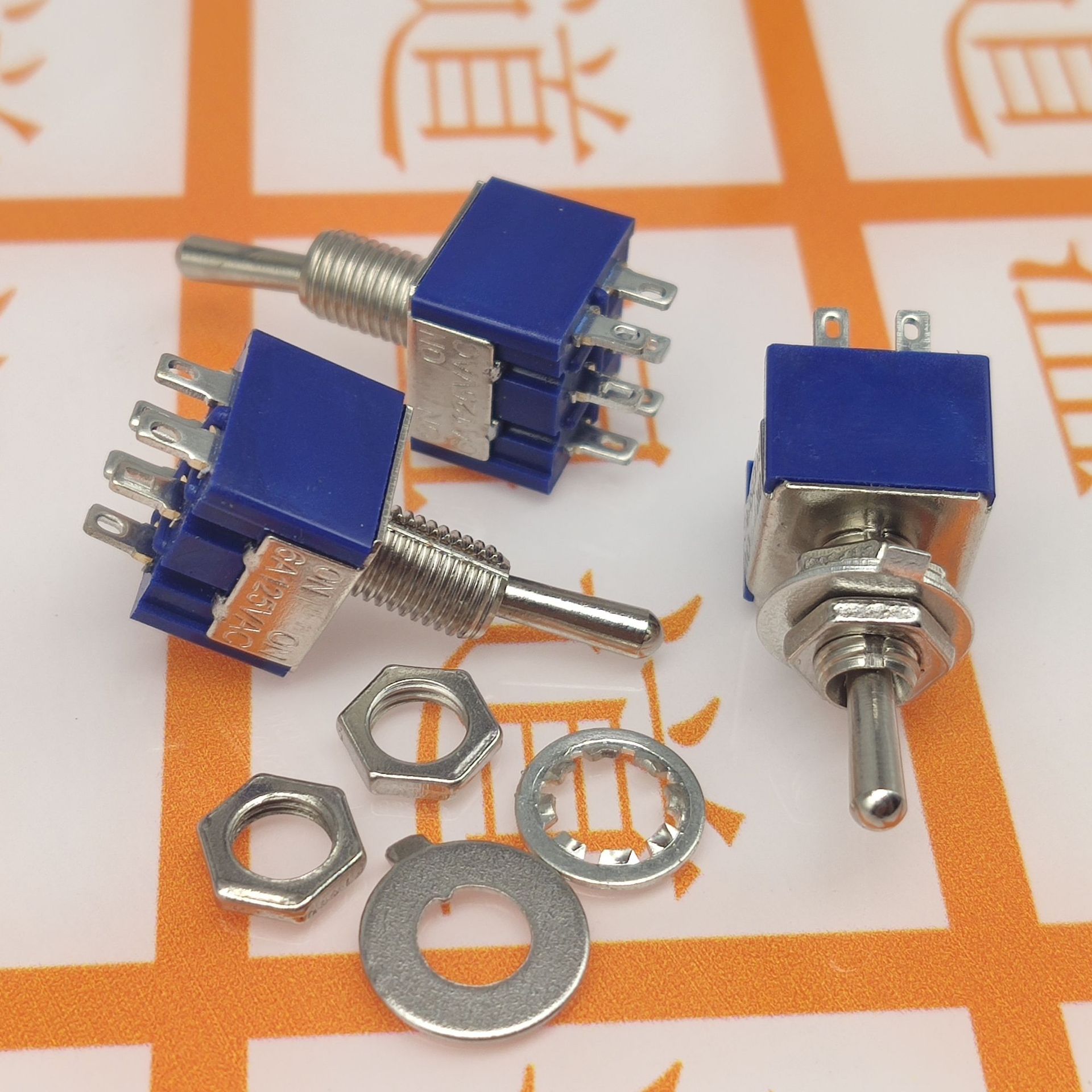 钮子开关 mts-202 深蓝 摇杆拨动开关 6脚2档 开孔6mm 摇臂开关