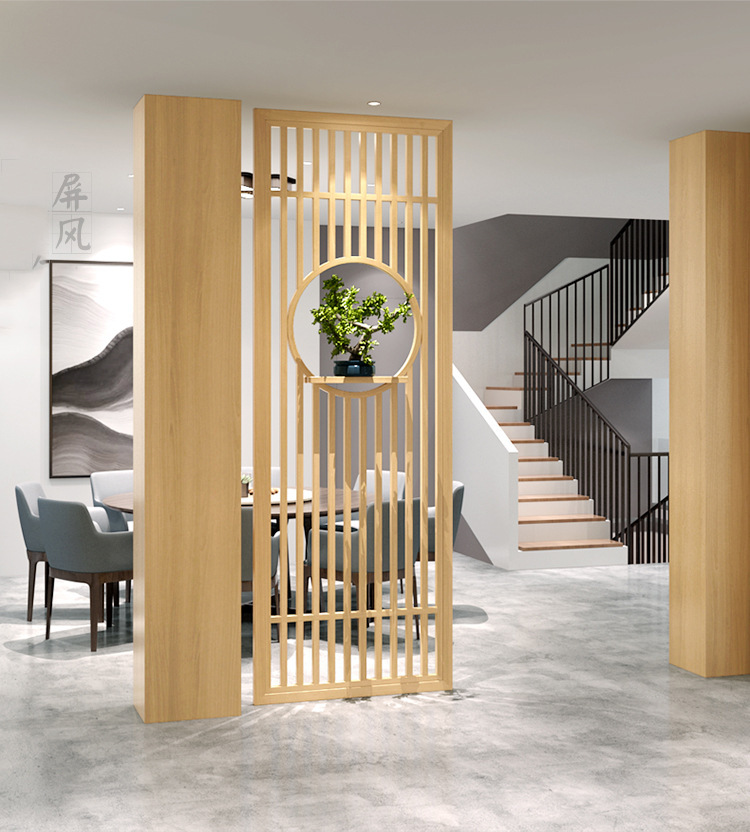 新中式实木屏风 家用公寓客厅入户玄关隔断架餐厅缕空隔落地屏风