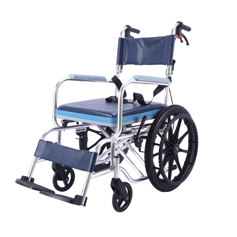 厂家直销助邦铝合金轮椅折叠轻便带坐便老人便携防水洗澡轮椅