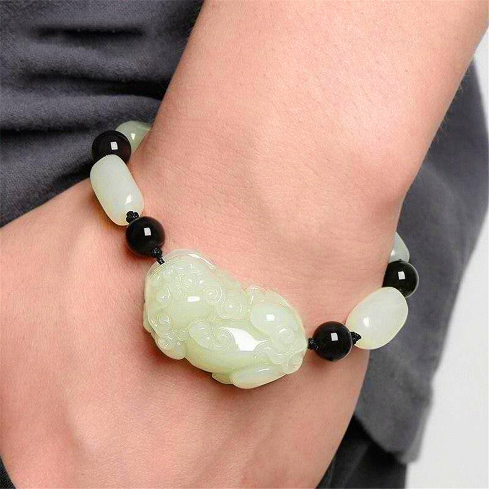 和田玉原石阿富汗玉貔貅手链 男女貔恘手串情侣玉石貔貅手链