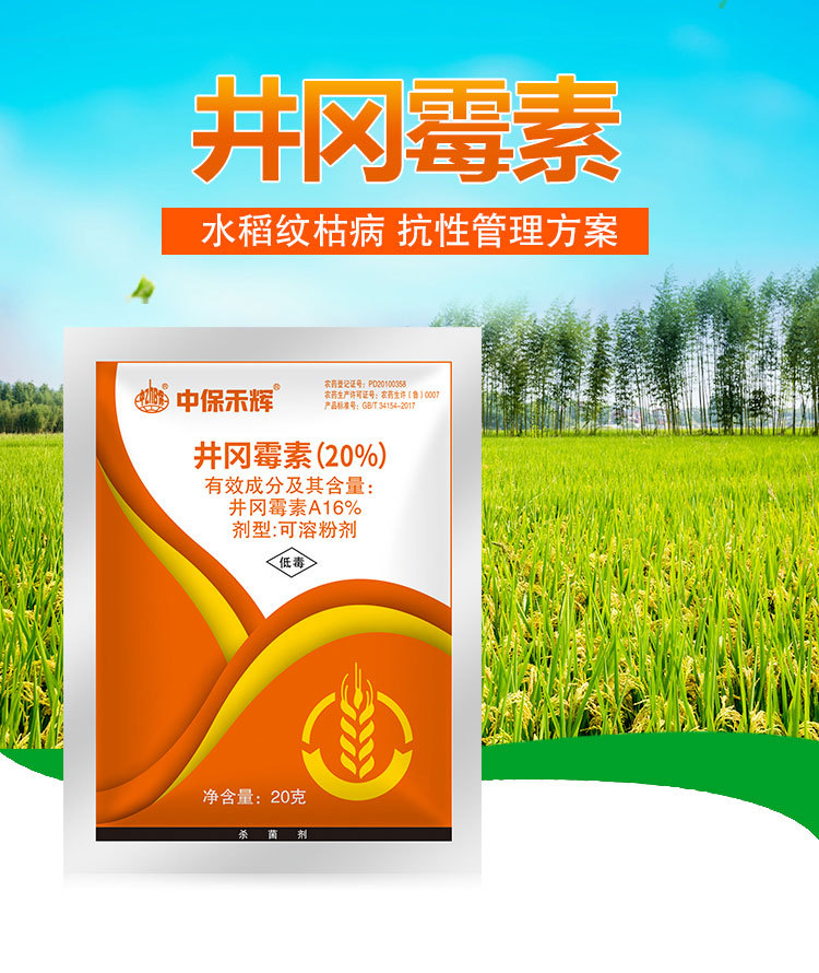 20%井冈霉素水稻小麦花生纹枯病白绢病农药杀菌剂包邮20g*50袋