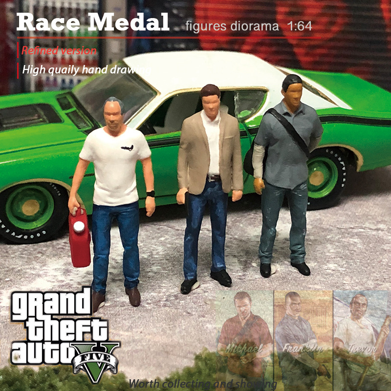 rm1/64 gta5侠盗猎车手经典人物崔佛麦可 富兰克林微缩小人偶模型
